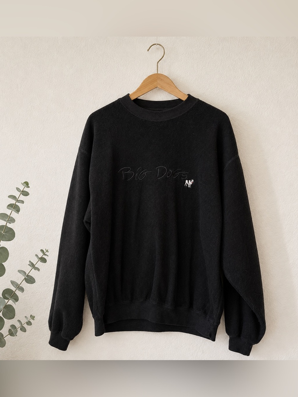 Big Dogs Vintage Black Embroidered Crewneck Sweatshirt Oversized Cozy Pullover